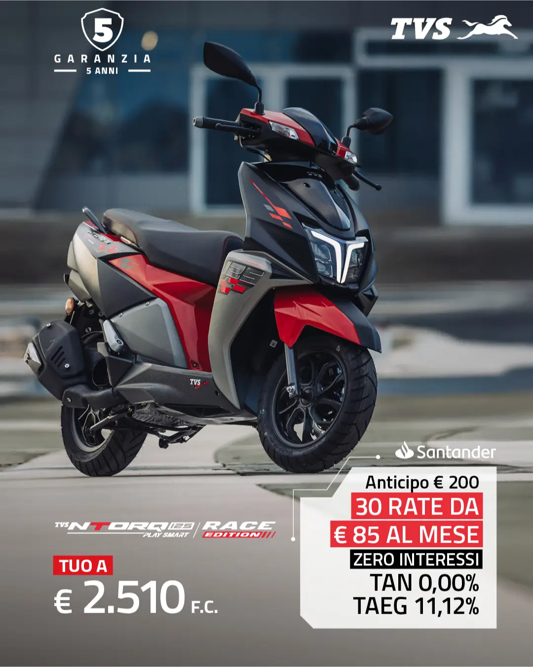 TVS NTORQ è tuo a soli €85 al mese!