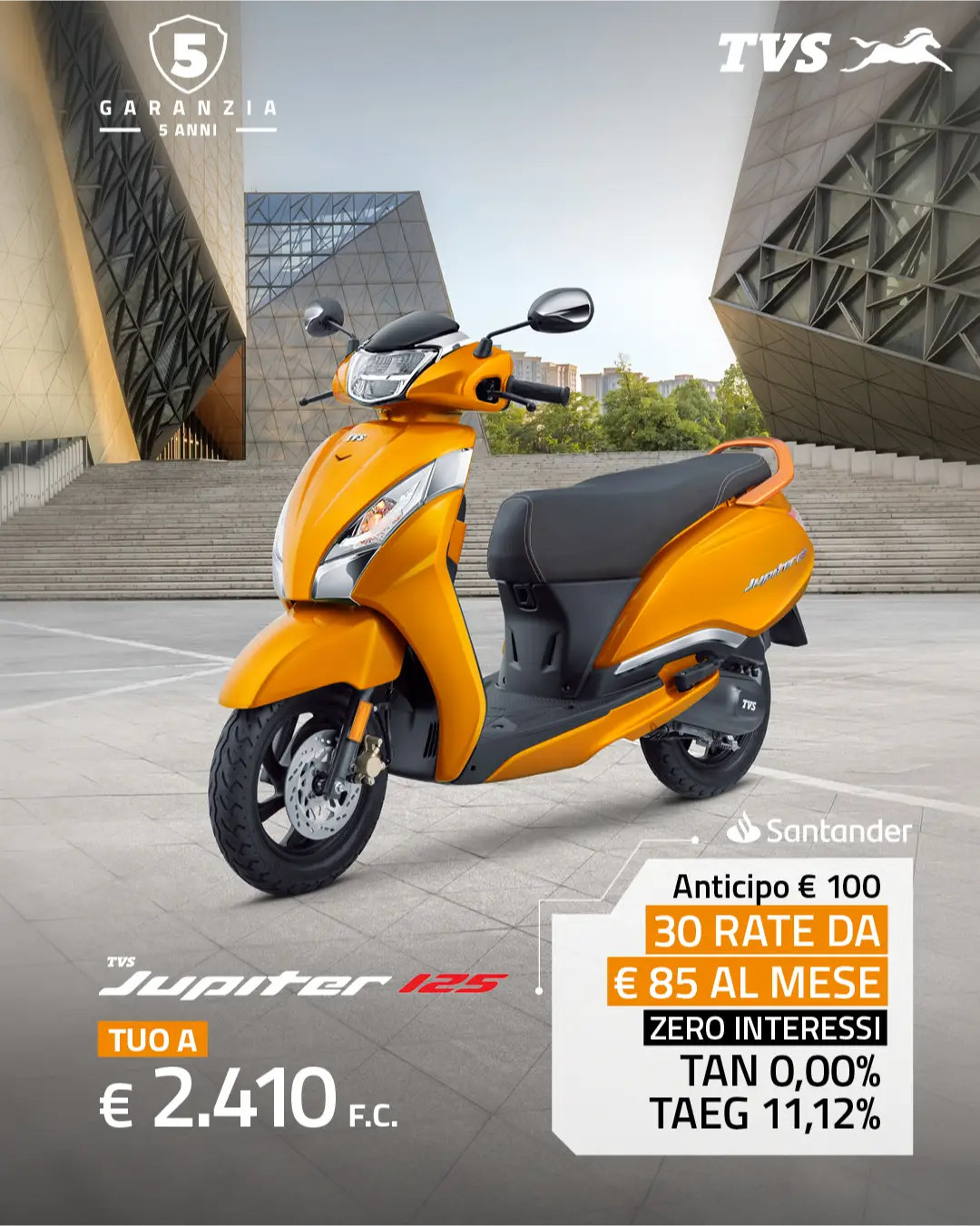 TVS Jupiter 125 è tua a soli €85 al mese!