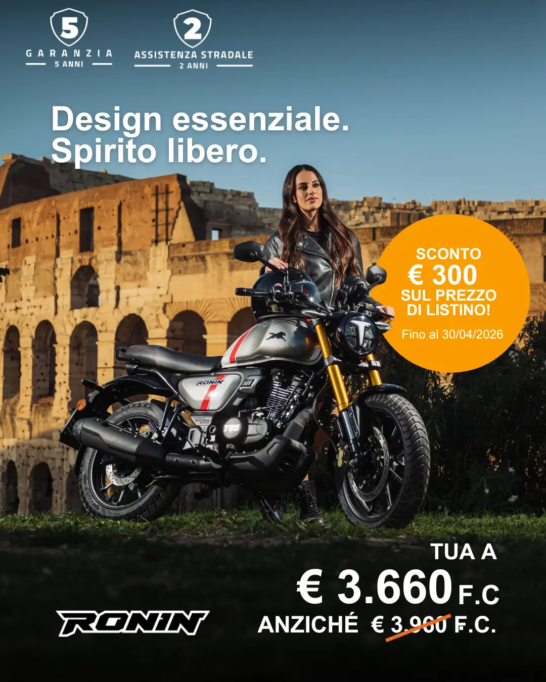 &nbsp;TVS Ronin 250: 300€ di sconto per te.